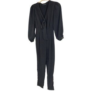 Atmosphere Black Jumpsuit Size 2 US XS Polyester V-Neck Long Sleeve RZ10400